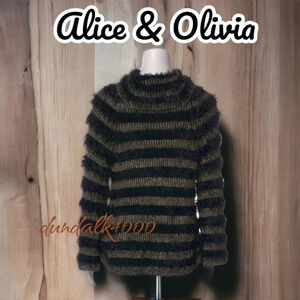 Alice & Olivia Turtleneck Black/Gold Fuzzy Sweater M